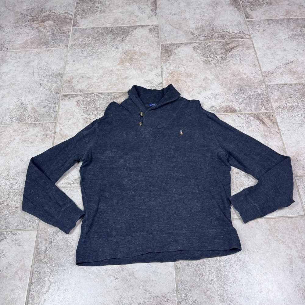 Polo Ralph Lauren Sweater Mens‎ Large Charcoal Estate Rib Cowl Neck Flesh Pony